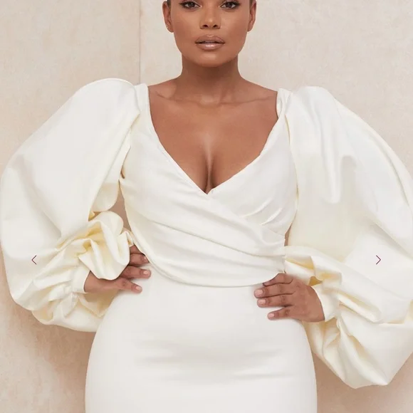 House of CB Ivory Off-Shoulder Long Sleeve Dress - Picture 2 of 6